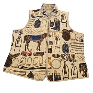 Ralph LAUREN WOMENS VEST 2X Equestrian Print Quilted Vest (FLAW)